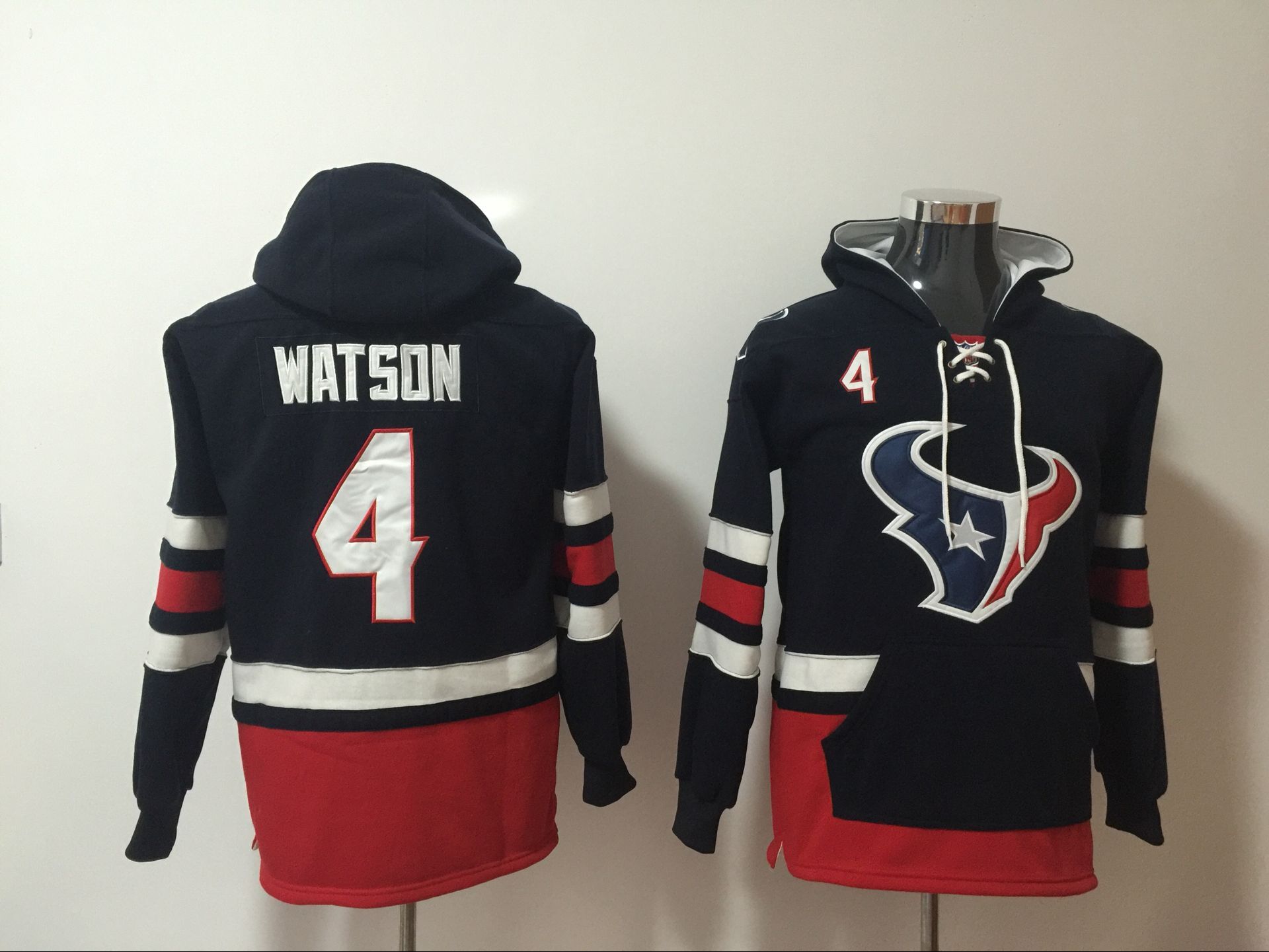 Men's Houston Texans #4 Deshaun Watson Navy Blue All Stitched NFL Hooded Sweatshirt